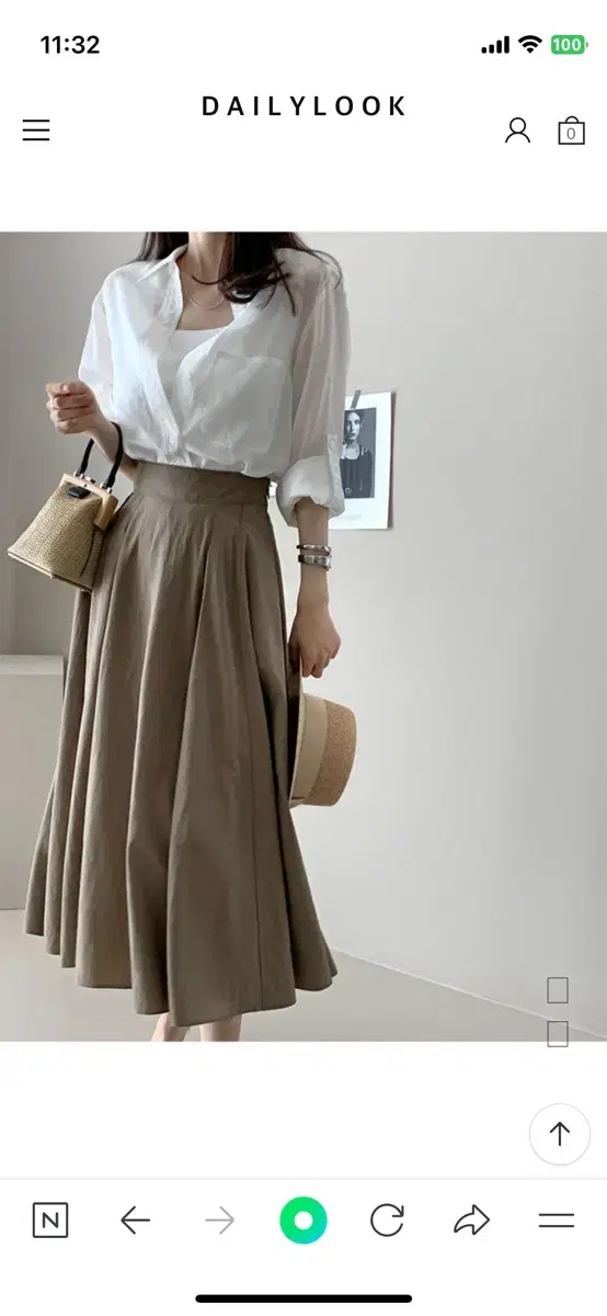 Dailylook 데일리룩) 새상품_클래식 핀턱 풀 스커트 썸머카키 L